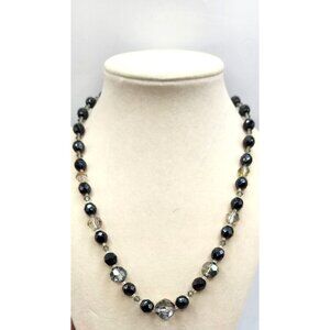 Black, Clear & AB Glass Bead Necklace - Vintage Silver Tone Clasp